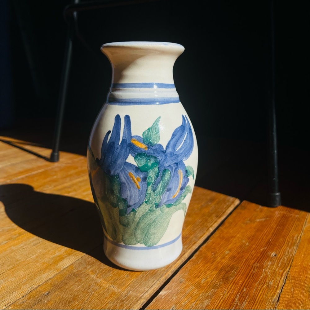 Ceramic Vase purple Blue Hand-painted Iris Flower